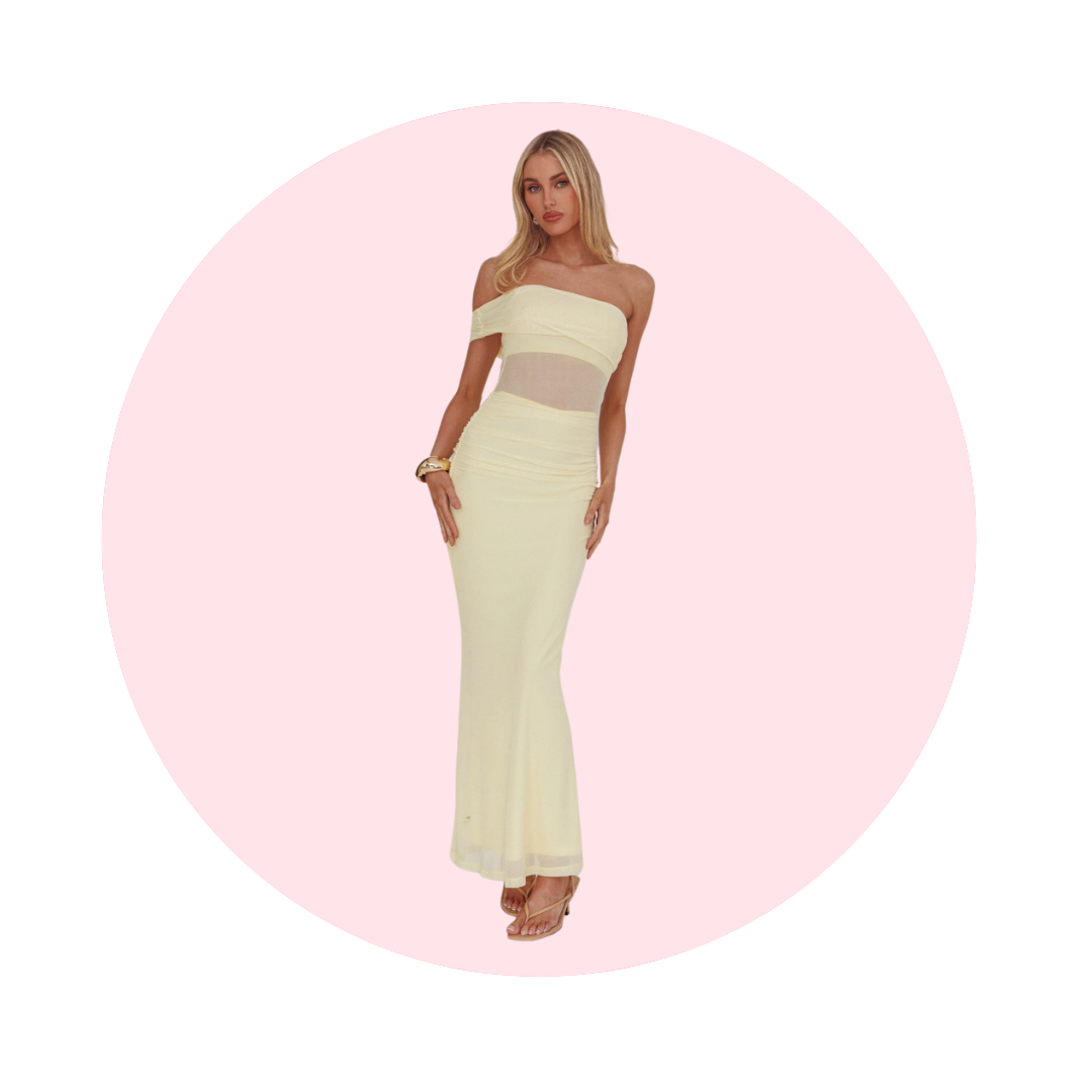 ONE SHOULDER SHEER WAIST MAXI DRESS